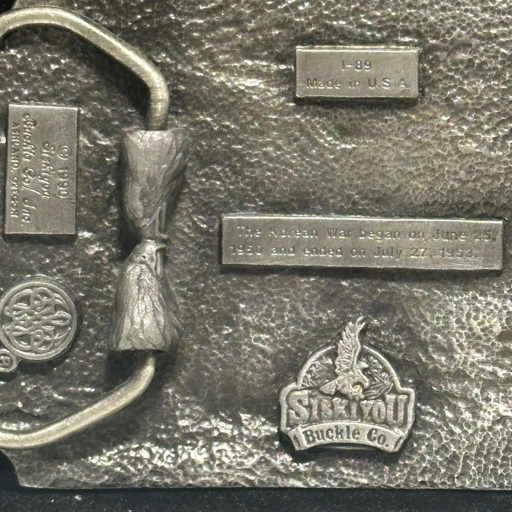 Siskiyou Korean War Veteran 1950-53 Military Jet Tank Pewter Belt Buckle USA